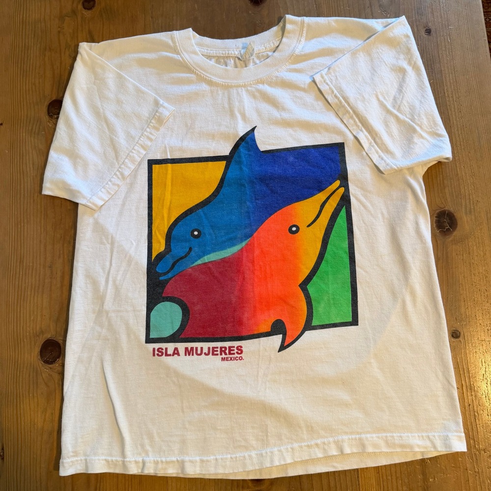 Vintage Isla Mujeres Mexico Dolphin Graphic Shirt Medium Cotton Souvenir Tee